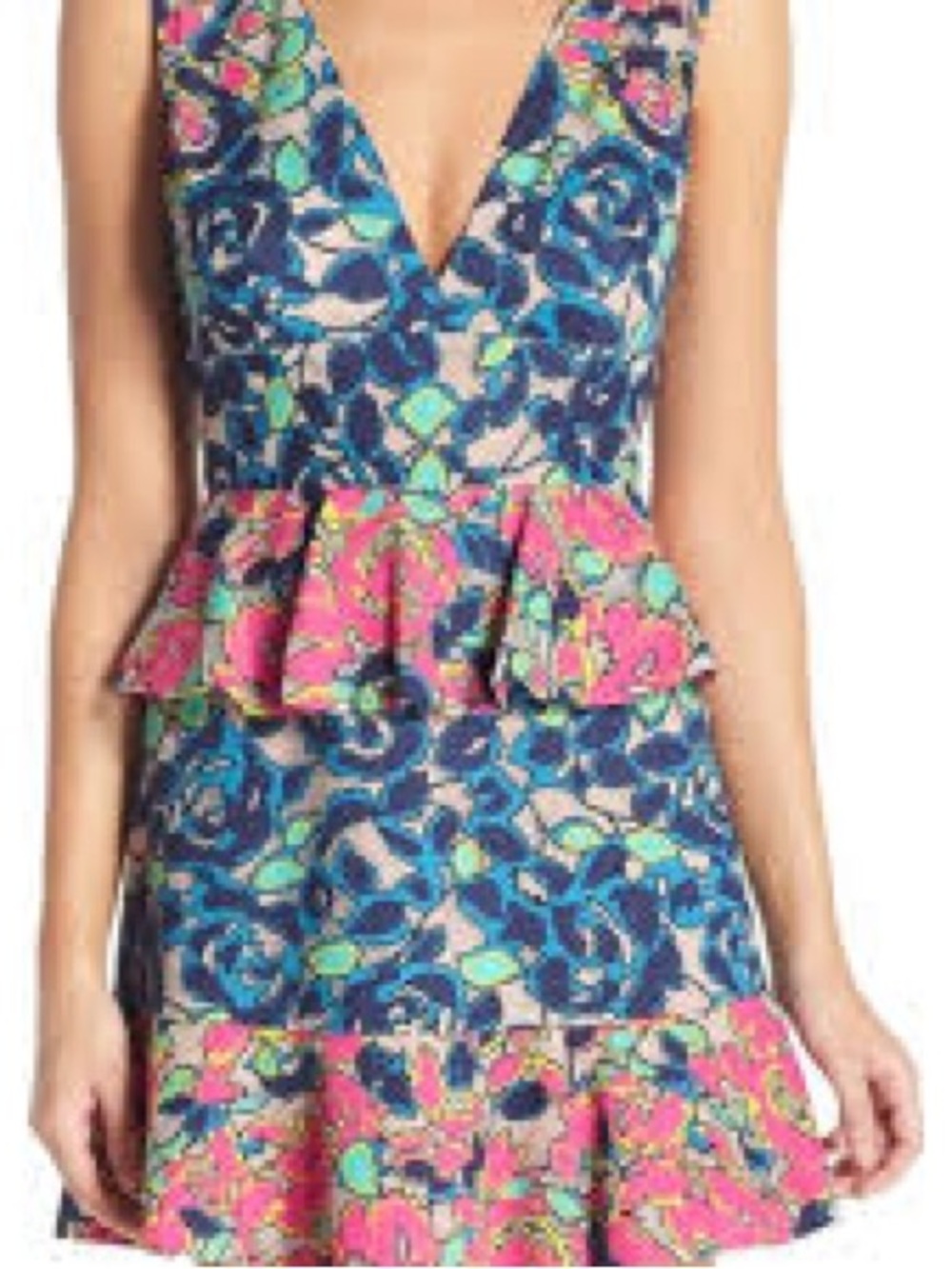 BCBG MAXAZRIA Caron Floral Peplum Mini Dress Sz 2 Cocktail Fit&Flare Sleveless
